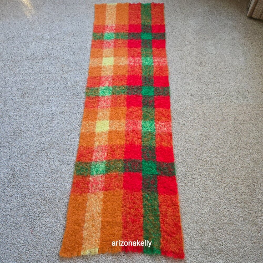 Vibrant Mohair/Wool Scarf Red Green Orange Yellow - Picture 7 of 10